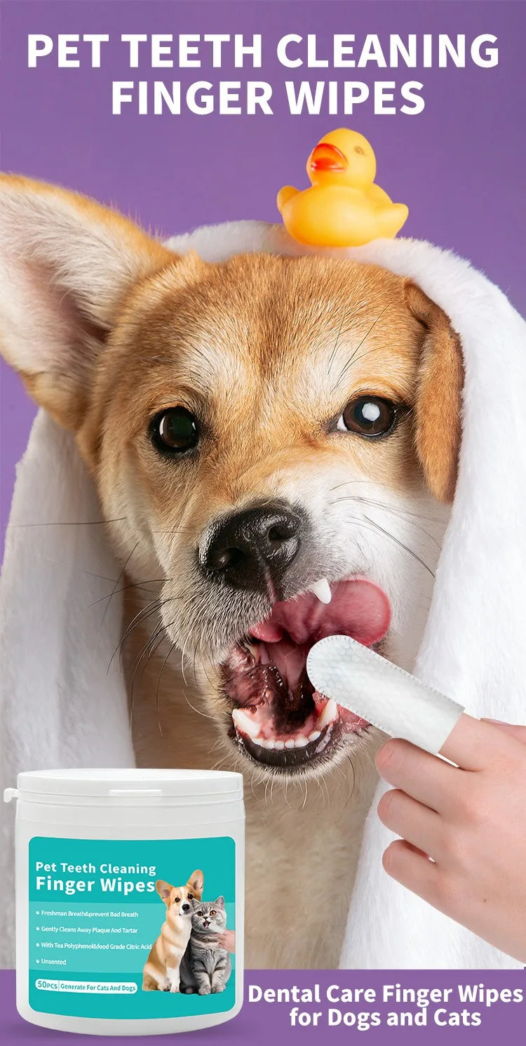 Pet Dental Finger Wipes for Dogs & Cats — 50 pcs