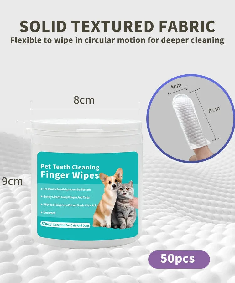 Pet Dental Finger Wipes for Dogs & Cats — 50 pcs