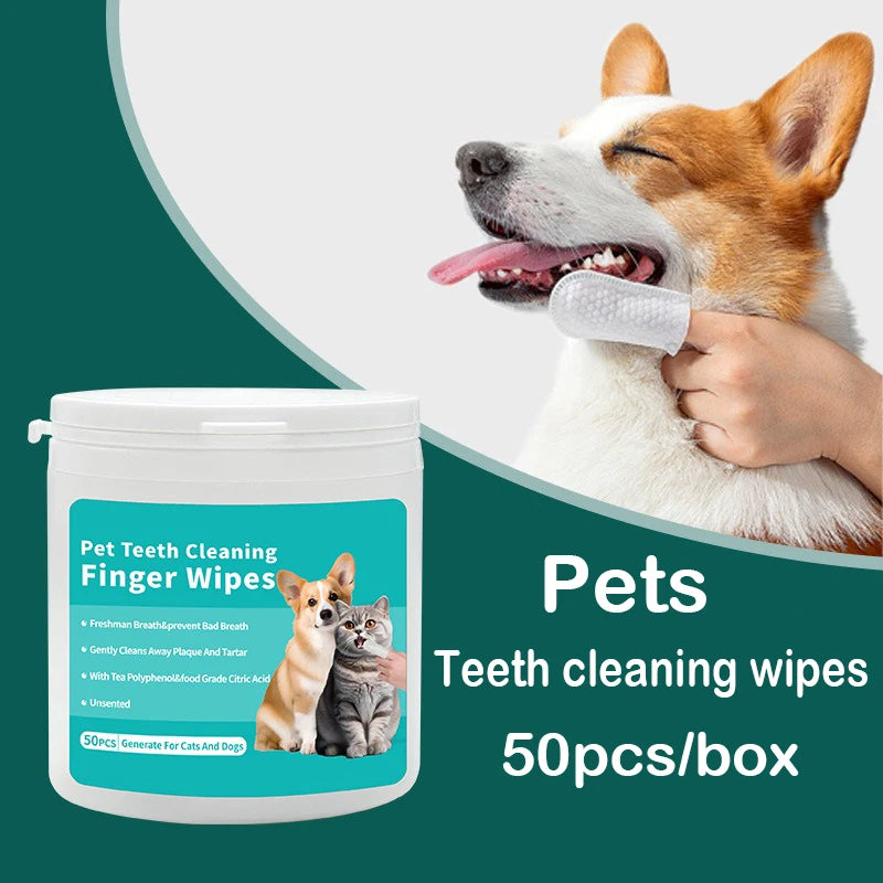 Pet Dental Finger Wipes for Dogs & Cats — 50 pcs