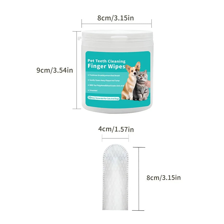 Pet Dental Finger Wipes for Dogs & Cats — 50 pcs