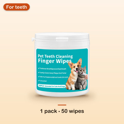 One container of pet teeth cleaning finger wipes, 50 wipes