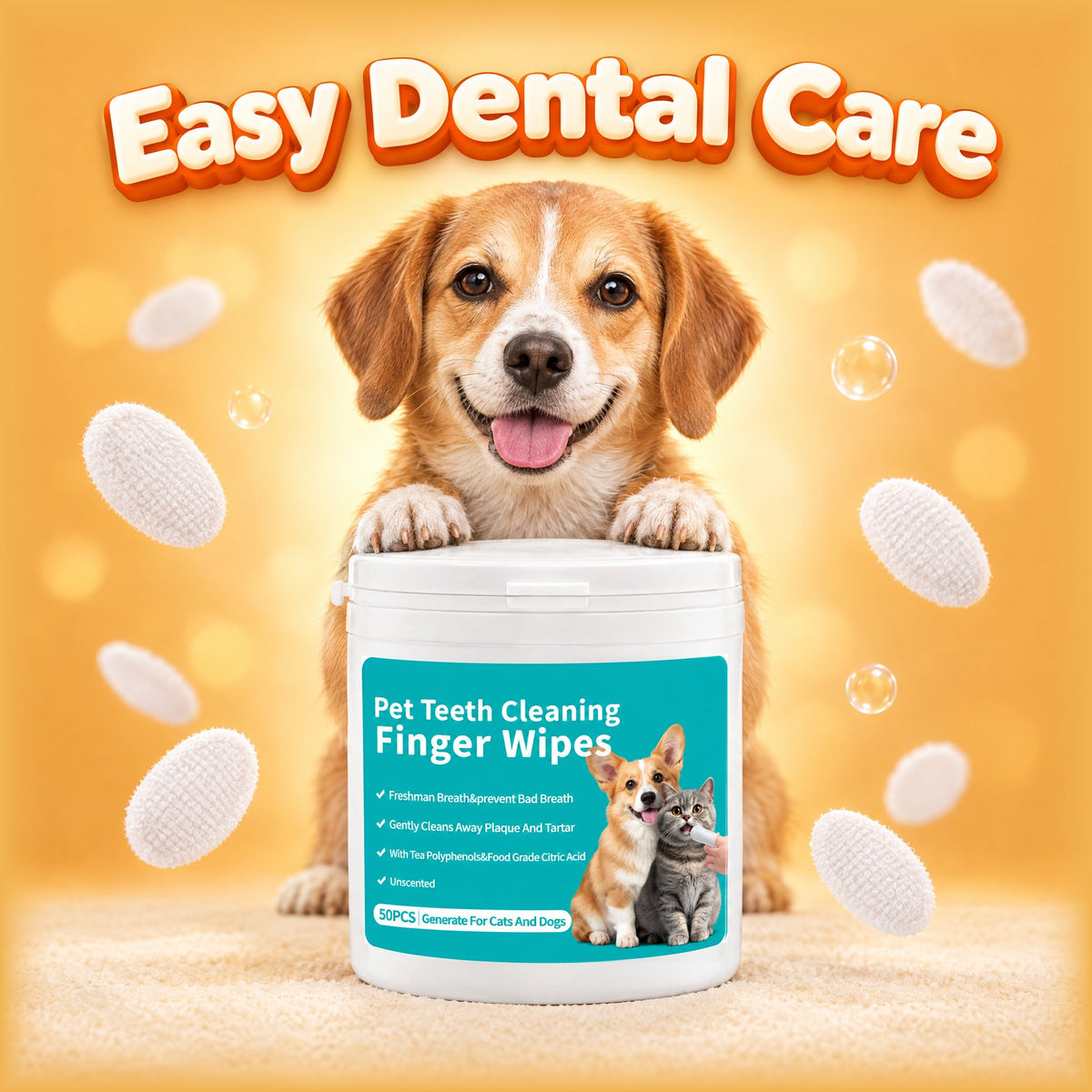 Dental Finger Wipes for Dogs & Cats (50 Count)