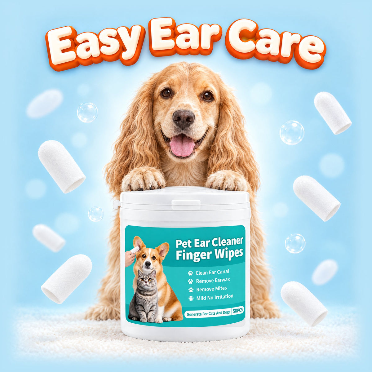 Ear Cleaning Finger Wipes for Dogs & Cats (50 Count)
