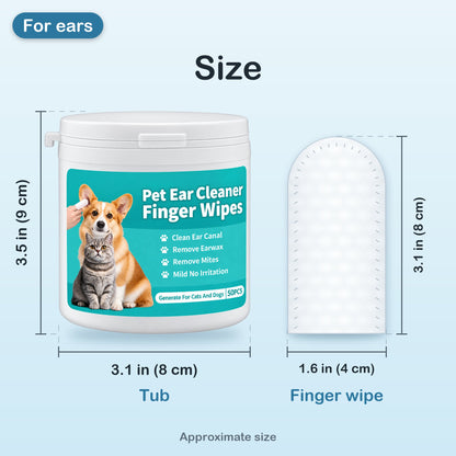 Size of the tub, about 3.5 by 3.1 inches (9 by 8 cm), next to one finger wipe, about 3.1 by 1.6 inches (8 by 4 cm)
