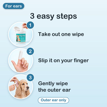3 easy steps: take out one wipe, slip it on your finger, gently wipe the outer ear. Outer ear only